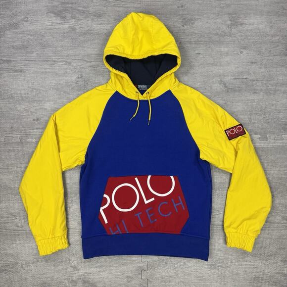 Polo by Ralph Lauren Other - VTG Polo Hi Tech Hoodie Jacket Sz S Yellow Blue Water Resist Sleeve Preppy RARE